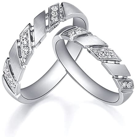 AMDXD Platin Ringe Diamant 0.15ct, 1 Paar Eheringe Klassiker Design Pärchen Ringe Trauringe Diamantring, Damen 53 & Herren 62, Echter Schmuck