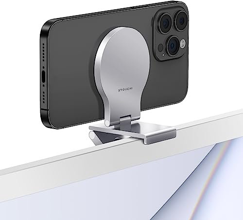 Stouchi Continuity Camera Mount für iMac, Desktop Monitor,Einstellbarer Winkel iPhone Monitor Halterung, Mag-Safe iPhone Webcam Halterung für Videokonferenzen, FaceTime, Streaming