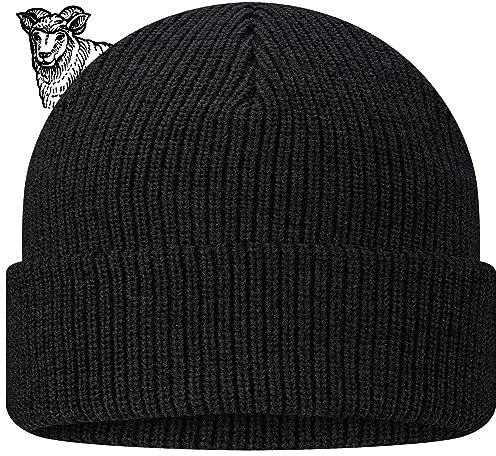 TODO Merino Mütze Herren Beanie Damen, Warm, Weich, Bequem. Wollmütze für kalte Tage, Alltag, Outdoor, Fisherman (Merino 50%, Schwarz)