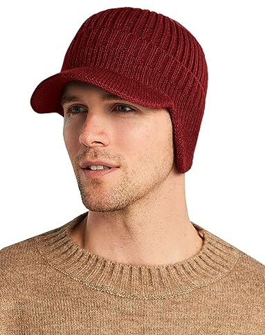 AIEOE Herren Wintermütze Dick Warm Strickmütze mit Ohrenklappen Fleecefutter Winter Mütze mit Schirm Weich Elastisch Outdoor