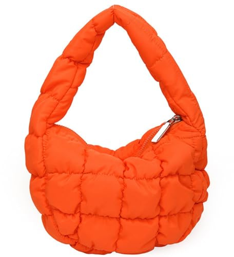 Sac bouffant pour femme Mini matelassé mignon sac à main à bulles croissant de poignet cartable Y2k, orange clair, Small, Tendance