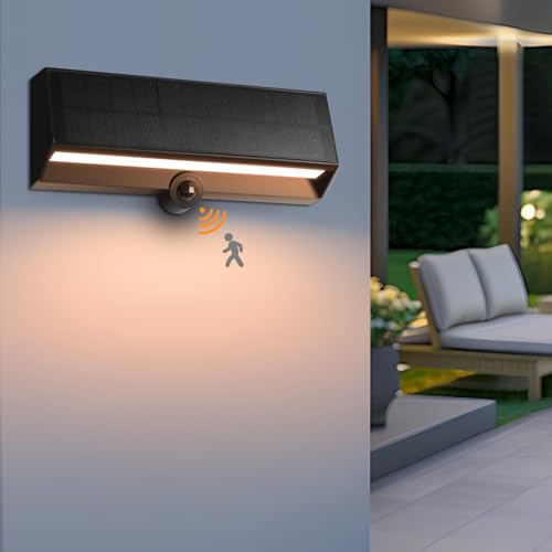 FUDESY Solar LED Wall Light Outdoor, Dusk to Dawn Motion Sensor Solar Lantern Sconce with 3 Lighting Modes, Wireless Exterior Porch Light Fixture for Fence Patio Yard Garage Garden