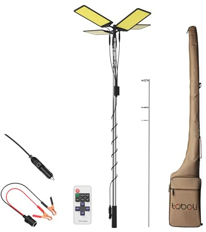 Wiltec Campinglampe V2 LED Strahler 115W 11224 Lumen mit Teleskopstange und Halterung höhenverstellbar Anschluss an 12V-Stromquelle für Camping, Outdoor-Aktivitäten, Baustellen und Notfallsituationen