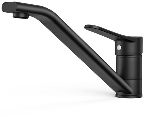 FORIOUS Wasserhahn Küche Schwarz, Edelstahl Spültischarmatur Hoher Bogen Küchenarmatur, 360° Drehbar Mischbatterie Küche Einhebelmischer für 1 Loch
