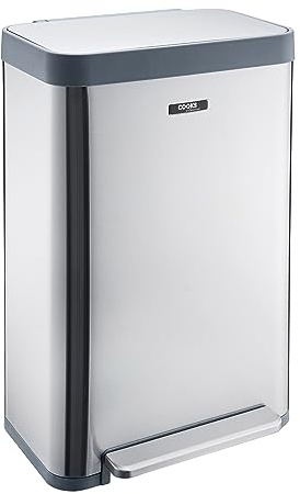 Cooks Professional XL Pedal Bin 65L | Wide Single Compartment Stainless Steel Kitchen or Office Dustbin for Recycling or Waste with Single Pedal Operation, Soft Close Lid & Removable Inner | Silver