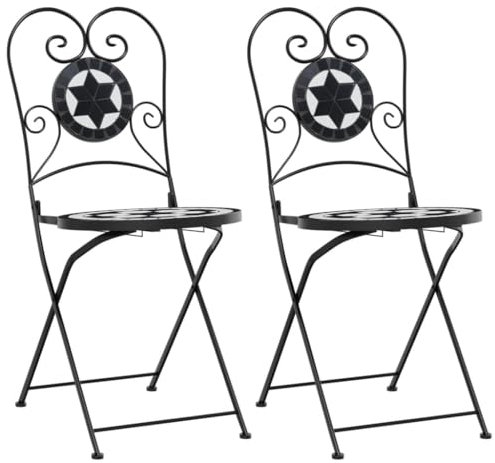 ULUYYUC Loungesessel Outdoor Gartenstühle Camping Tisch Stuhl Set Lounge Sessel Outdoor - Bistrostühle 2 STK. Klappbar Schwarz und Weiß Keramik für Außenbereich Garten Speisesaal Balkon