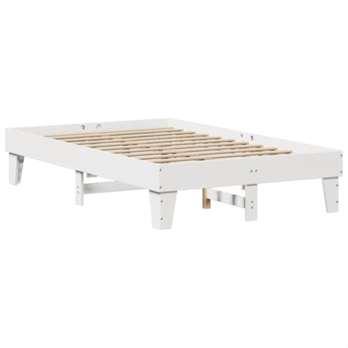vidaXL Massivholzbett, Holzbett ohne Matratze mit Stauraum, Bettgestell mit Lattenrost, Bett Doppelbett für Schlafzimmer, Weiß 120x200cm Kiefernholz
