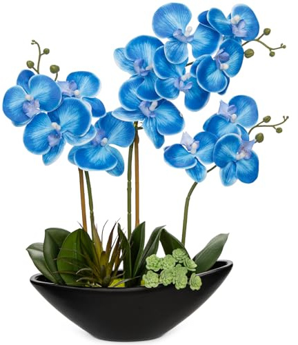 Briful Blaue Orchidee künstliche Blumen, 43,2 cm, künstliche Orchidee, Seidenblumen im schwarzen Topf, Kunstorchideen-Arrangement für Zuhause, Büro, Badezimmer, Tischregal, moderne Dekoration