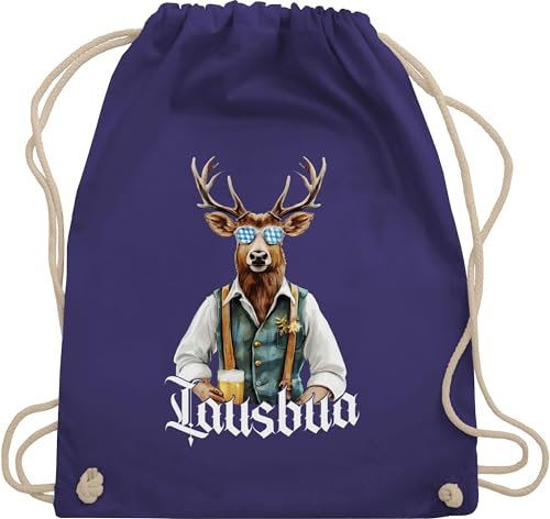 Turnbeutel Rucksack - Kompatibel mit Oktoberfest Tasche - Lausbua Lausbub Schlawiner Lauser Hirsch - Unisize - Lila - trachtenrucksack bayrische trachtentaschen bayrisch oktoberfest-tasche bayern