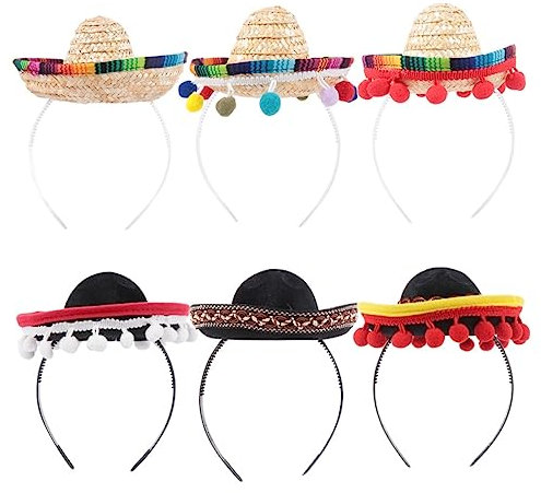 ifundom 6 Stück Mexikanische Sombrero Stirnbänder Hüte Haarreifen Festival Kopfschmuck Party Requisiten Party Favors Junge Mädchen Erwachsene Tragen Lustig Mottoparty Dekoration Gäste Tüte