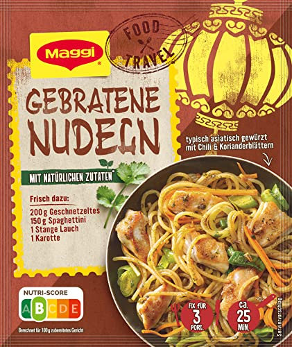 MAGGI Food Travel Fix für Gebratene Nudeln, Nudeln mit Geschnetzeltem, Lauch und Karotte, 10er Pack (1 x 26g)