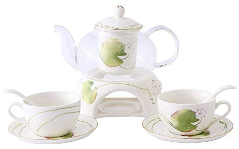 QUSYZD Set da tè da 10 Pezzi, Servizio da caffè, Set da tè Europeo Pastorale in Oro Placcato, Set di Tazze da caffè in Ceramica Bone China con teiera riscaldata, per Ragazze, re,