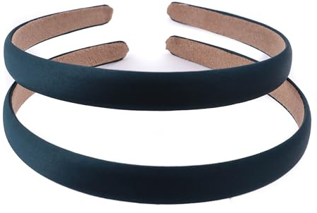 Mytoptrendz 2 fasce per capelli in raso da donna larghe 1,5 cm, alla moda, tinta unita, antiscivolo, per la scuola delle ragazze, per damigelle d'onore, feste e accessori fai da te (verde scuro)