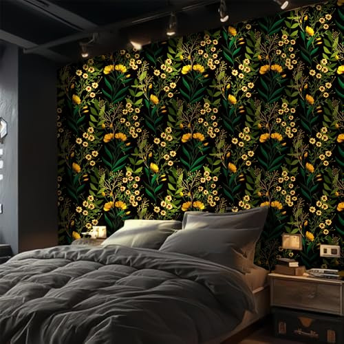 Selbstklebende Tapete Smaragdgrün Gelb Strukturtapete Wandtattoo Schlafzimmer Tapete Selbstklebend Vliestapete Wallpaper for Living Room Tapeten Wandschutzfolie 38.6x100.6cm