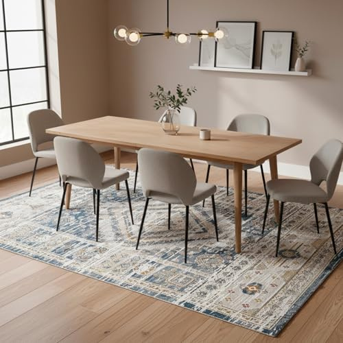 RUGURA Alfombra Vintage Alfombra Grande Salón Habitación Comedor Dormitorio Sala de Estar 120x170 cm Azul Azul Grisaceo Gris Beige Estilo Nórdico Moderno Oriental Boho Contemporáneo