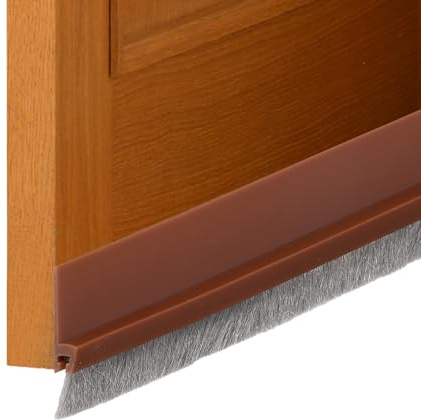 sourcing map 2 Pcs Door Sweep for Bottom of Door, 1.2 x 40 Door Draft Stopper with Brush Weather Stripping with Self Adhesive for Exterior & Interior Doors Blocker Dust Cold Heat Noise, Brown