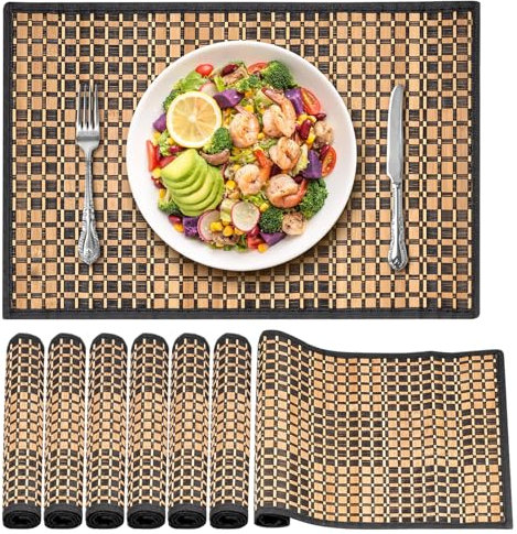 Bamboo Placemats Set of 8 Non-Slip Japanese Style Placemat for Dining Table Natural Washable Heat Resistant Table Mats for Decor Dining Room Kitchen Restaurant, 30 x 45 cm