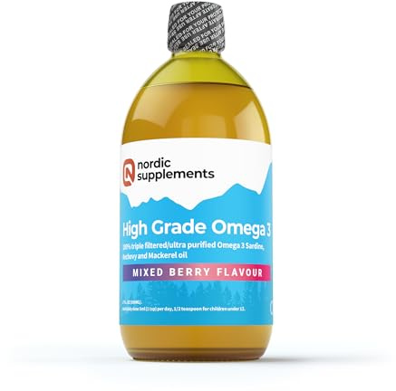 Nordic Supplements® High Strength Omega 3 Fish Oil Liquid 500ml – Mixed Berry Flavour – Ultra-Pure & Great Tasting – Supports Heart, Brain & Vision Health - New & Improved Berry Flavour