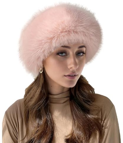 Fluffy Winterhut Damen Warme Faux Fuchs Plüsch Mütze Teenager Wintermütze Kunstpelz Elegant Fur Fischerhut Damen Winter Fascinators Baskenmütze Mode Ballonmütze für Outdoor Reisen,Walk 1 Pink