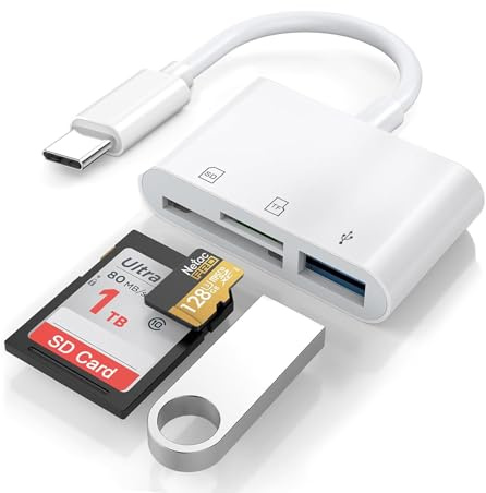 Apple MFi zertifizierter SD-Kartenleser für iPhone, 3-in-1 USB-C auf SD/TF Kartenleser mit USB-Kamera-Adapter für iPhone 15/16 Serie, iPad Air/Pro, MacBook Pro/Air M1 M2 M3 M4 und mehr