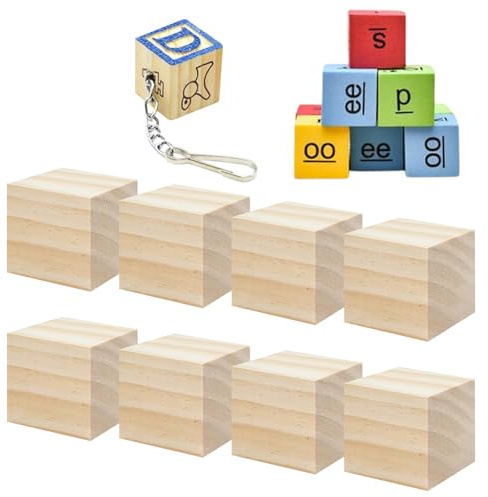 8 Stück Holzwürfel Blanko, Holzwürfel Groß 50x50x50mm, Quadrat Würfel klötzchen zum basteln, Natürliche Bastelmaterial Holz, für Lernen Deko zum DIY Basteln Malen DIY Handwerk Dekoration