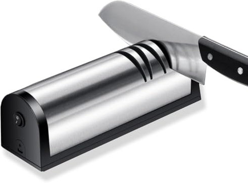 Messerglück® Elektrischer USB Messerschärfer - Diamant Messerschleifer für Grob- & Feinschliff - Sicher & effizient mit 3-Stufen Schärfsystem für Messer & Scheren - Modell 1