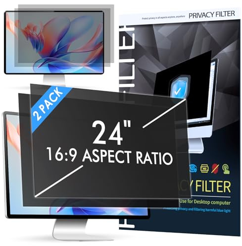 SOPPY Lot de 2 filtres de confidentialité pour ordinateur de 61 cm, protection d'écran amovible, anti-lumière bleue, anti-reflet, compatible avec les écrans larges de 24 16:9, HP, Dell, Acer, Lenovo