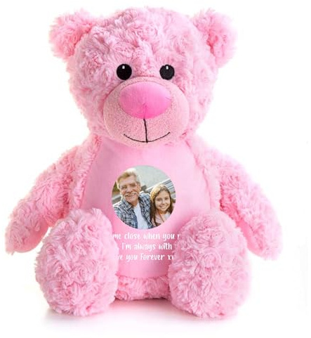 Oso de recuerdo de cenizas con foto personalizable, color rosa, urna de metal en forma de corazón para cenizas de estaño, recuerdo conmemorativo de duelo, foto y mensaje personalizados, regalo de