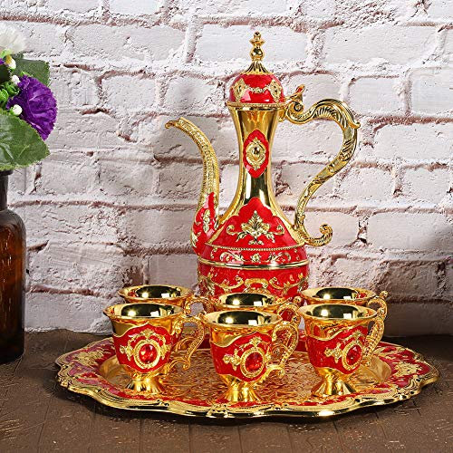 Eujgoov Kit de Pot à Vin en Métal de Style Russe, Ornements Ménagers, Tasses à Boire, Flasque, Artisanat d'art, Décoration Européenne, de Mariage (Rouge)