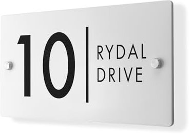 Personalised House Number Plaque 297mm x 148mm Matt White Address House Sign Door Number Plate Contemporary Modern Printed Address Signage With Hidden Fixings Waterproof & Scratch-Resistant