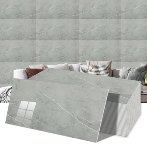Putentfun 20 Stück Marmor Selbstklebende Fliesen, Klebefliesen Küche, Grau Fliesenaufkleber bad 30x60cm für Küche Küchenrückwand Esszimmer Badezimmer Fliesenfolie Deko