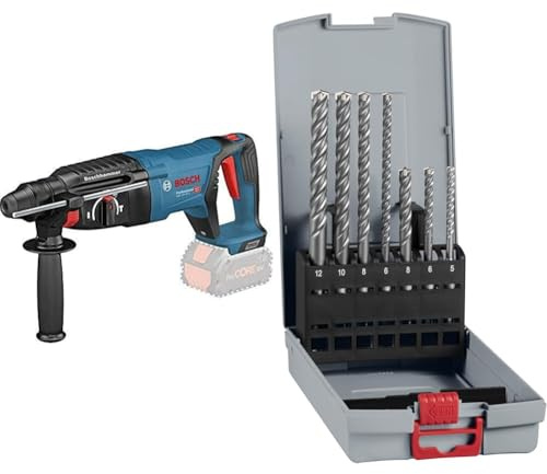 Bosch Professional 611916001 GBH18 V - 26 D Drills and Screwdrivers, Blue + 7X PRO SDS plus-5X Hammer Drill Bit Set (for Concrete, Lime and Sand Bricks, Ø 5-12 mm, Accessory Rotary Hammer, Breakers)