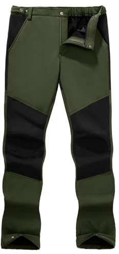 TOMEEK Men's Outdoor Hiking Trousers Ski Waterproof Durable Fleece Lined Trousers for Mens Joggers Work Trouser Warm Pants with Zip Pockets(Military Green,L)