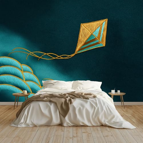 Genérico Papel Pintado Cometa bordada Fotomurales tejido no tejido 300 x 210 cm Verde bosque profundo Fotomurales Decorativos Pared Papel de Pared Efecto 3D Decorativo Salon Papel Tapiz Cocina