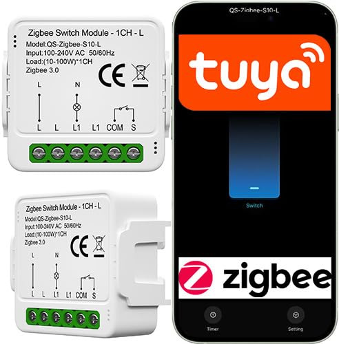 Sone Smart One ZigBee Unterputz Schalter ohne Neutralleiter Tuya 100W | Tuya Smart Life, Alexa, Google Home, LED Kompensator, Zigbee2MQTT, 100-240V