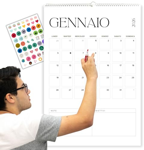 Winund Calendrier 2026 grand mur (43 x 62 cm) - Nov 2025 à déc 2026, calendrier mensuel 14 mois avec espace pour écrire, avec autocollants et 1 affiche annuelle 12 mois