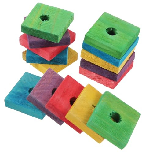 OSOLADY Bird Toy 50pcs Diy Wood Chip Blocks for Parrots and Small Animals Cockatoos African Grey Macaws Skill Building Chewing Toy (mixed Color)