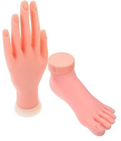 LIFKOME Outil de Formation Pratique et Facile à Transporter en Caoutchouc Beige Manucure Main Gauche 2 Pièces pour Entraînement Nail Art et Pédicure