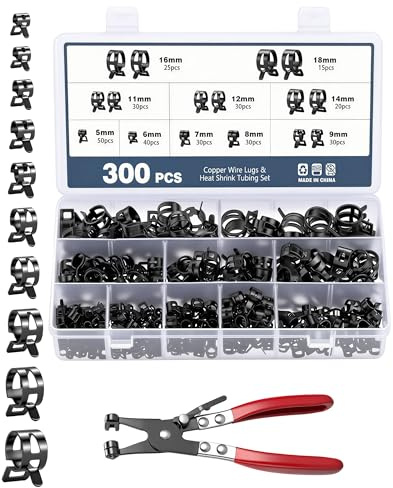 Lifegogo 300 Pcs Collier de Serrage Durite, Kit Assortiment 5-18mm en Acier Zingué Haute Résistance avec Pince Spéciale, Collier à Ressort pour Tuyau Carburant, Moto, Voiture, Tuyau d'Arrosage