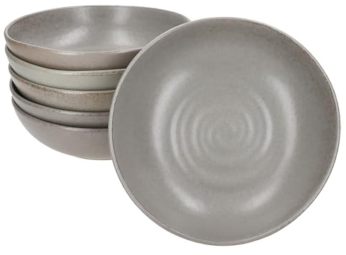 MamboCat CLAY GRAU 6er Set Suppenteller I 420ml, Ø17,8cm I tiefe Teller aus Steingut I grau mit Strudel-Dekor I für 6 Personen I ideal für Suppe, Pasta, Müsli & Bowls