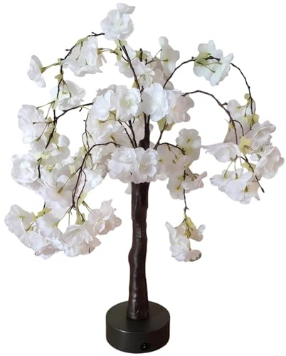 Arbre de cerisier à pile/USB, branches pliables, LED blanc chaud, texture imitation écorce, lampe de table pour maison/bureau