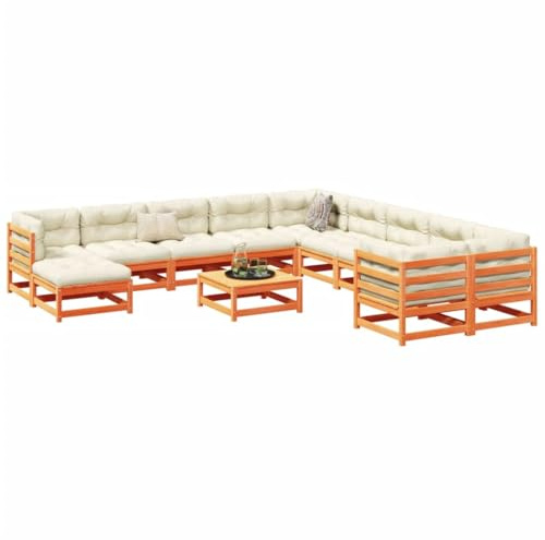 Ensemble de salon modulaire de jardin en pin massif 12 pièces en bronze cireux, offrant des sièges confortables avec structure ventilée et capacité de charge jusqu'à 110 kg