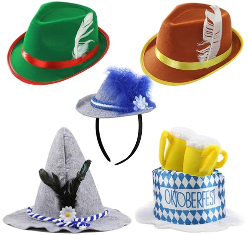 German Oktoberfest Hats for Adults - 5 Pack of Fancy Dress Hats for Oktoberfest German Parties Fancy Dress Hat Accessories