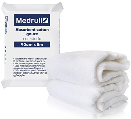 Medrull Medical Gauze Large | Premium Gauze Elastic Bandage and Dressing | Quality absorbent cotton gauze | 100% cotton bandage, non-sterile | Size 90 cm x 5 m