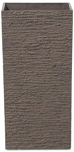 Maceta de piedra marrón alta 30 x 30 x 60 cm para interior y exterior Tenno