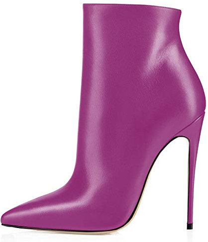 Elashe Bottes Classiques Femme | 12cm Bottine à Talon Haut | Zip Stiletto Talons Hauts Ankle Boots Chaussures Violet EU45