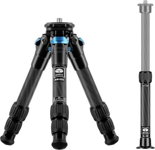 SIRUI Carbon Fiber Mini Tripod AM-223 With Extendable Centre Column SL-100, Lightweight Portable Tripod With Twist Locks, Max Height 66cm, Max Load up 15kg