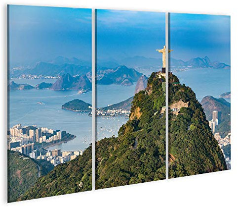Bild Bilder auf Leinwand Luftbild von Rio De Janeiro. Corcovado-Berg mit Statue von Christus der Erlöser, der Rio De Janeiro-Landschaft übersieht. Fotografiert vom Hubschrauber. Wa
