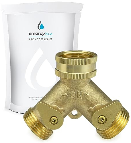 smardy 2 Wege Y-Verteiler aus Messing, 3/4 Zoll Wasserverteiler | Doppel Adapter für Gartenschlauch und Waschmaschine – Schlauchverteiler für den Wasseranschluss im Garten