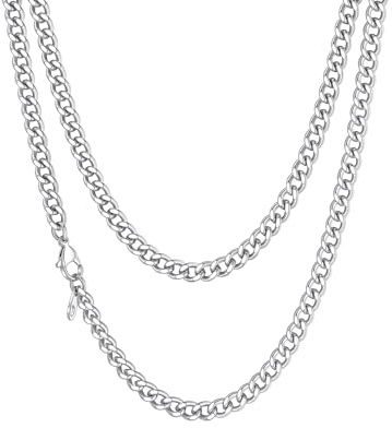 Richsteel Herren Halskette Klassische Panzerkette 3/6/9/12mm breit kubanische Hip-Hop Kette Cuban Chain Necklace für Männer Jungen Edelstahl 36-76cm als Herren Geschenk